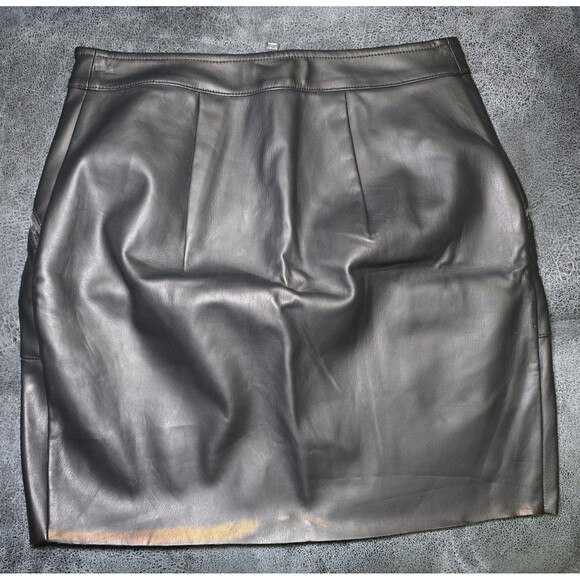 Express Women's 00 Black Faux Leather Mini Skirt Full Zip Front New w/ Defects - Picture 2 of 11